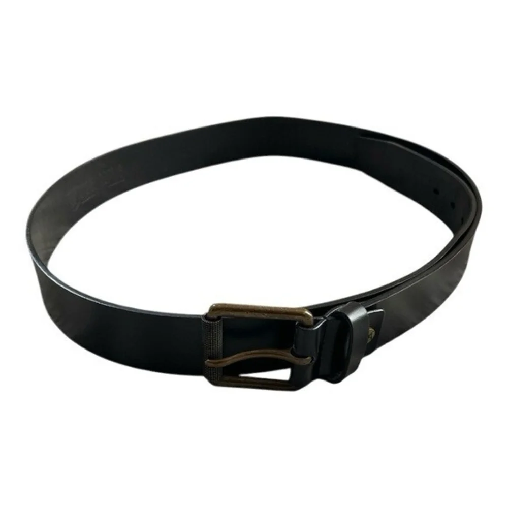 STACY ADAMS Black Genuine Leather Brown Solid Brass Square Buckle Dress Belt 44